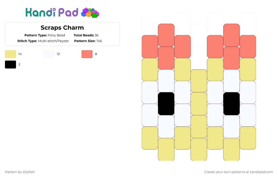 Scraps Charm - Pony Bead Pattern by sillyfssh on Kandi Pad - yellow,orange,scraps,dandys world,goob,silly,charm,pink,goober