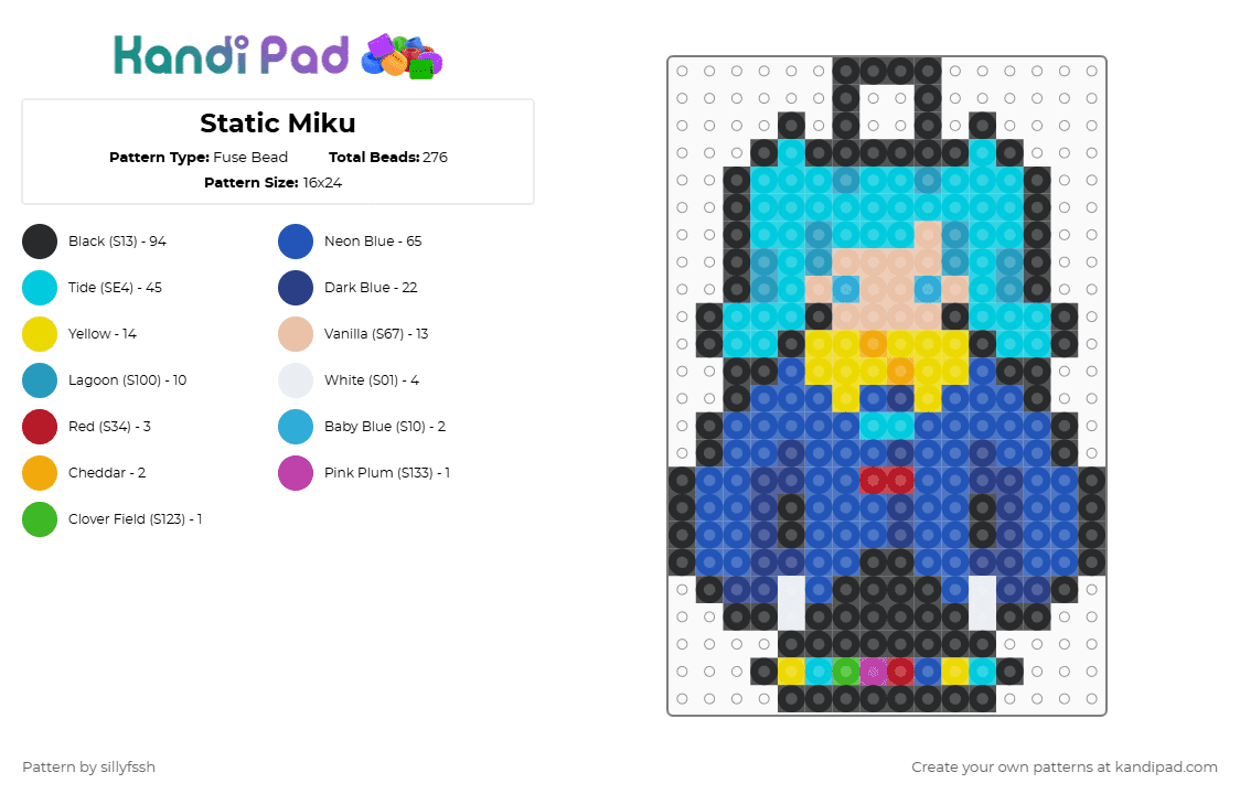 Static Miku - Fuse Bead Pattern by sillyfssh on Kandi Pad - light blue,blue,miku,music,keychain,vocaloid