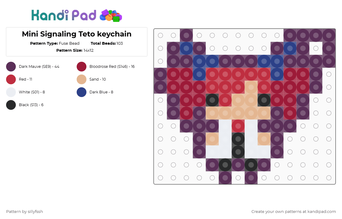 Mini Signaling Teto keychain - Fuse Bead Pattern by sillyfssh on Kandi Pad - red,pink,teto,signaling,music,miku,vocaloid,songs,utau