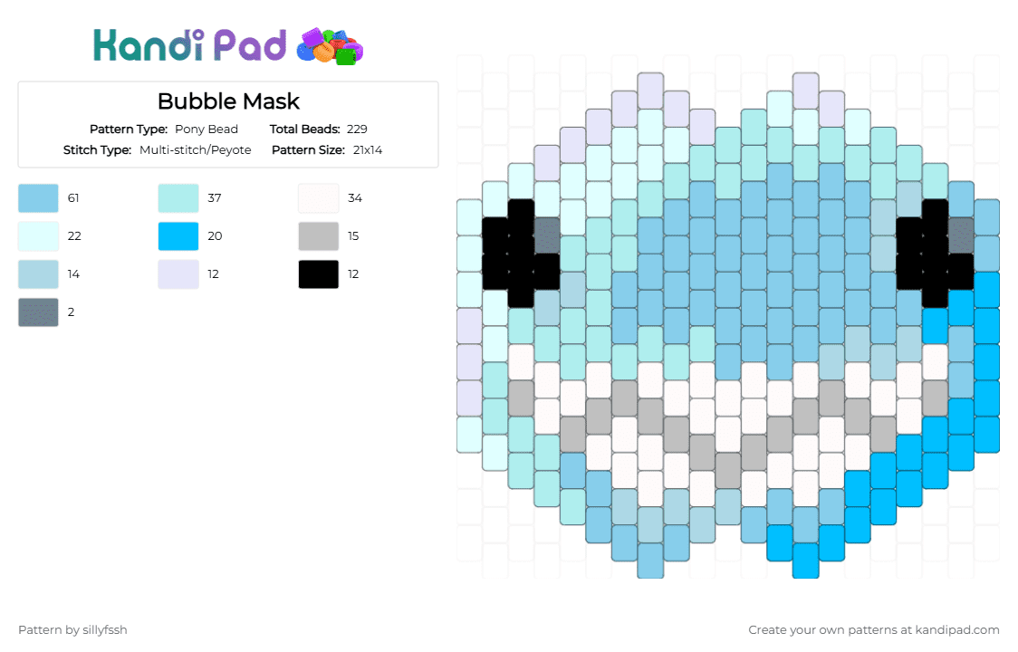 Bubble Mask - Pony Bead Pattern by sillyfssh on Kandi Pad - light blue,bubble,tadc,digital circus,mask