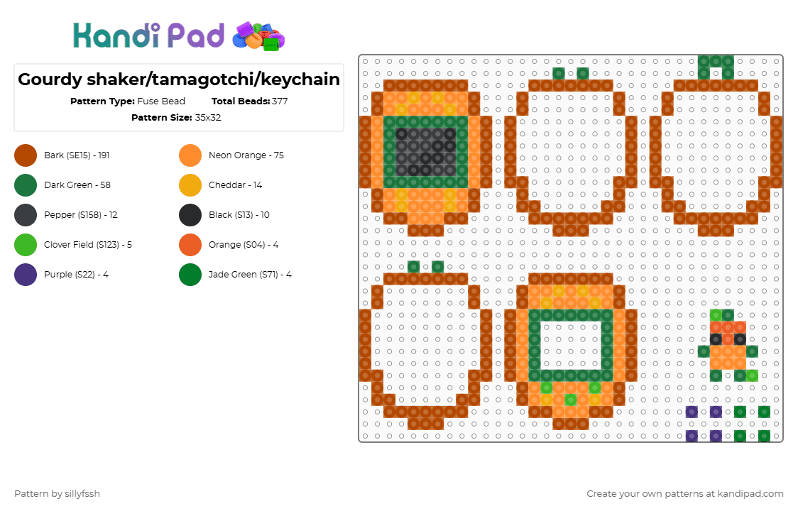 Gourdy shaker/tamagotchi/keychain - Fuse Bead Pattern by sillyfssh on Kandi Pad - red,orange,gourdy,shaker,tamagotchi,dandys world,pumpkin,spooky