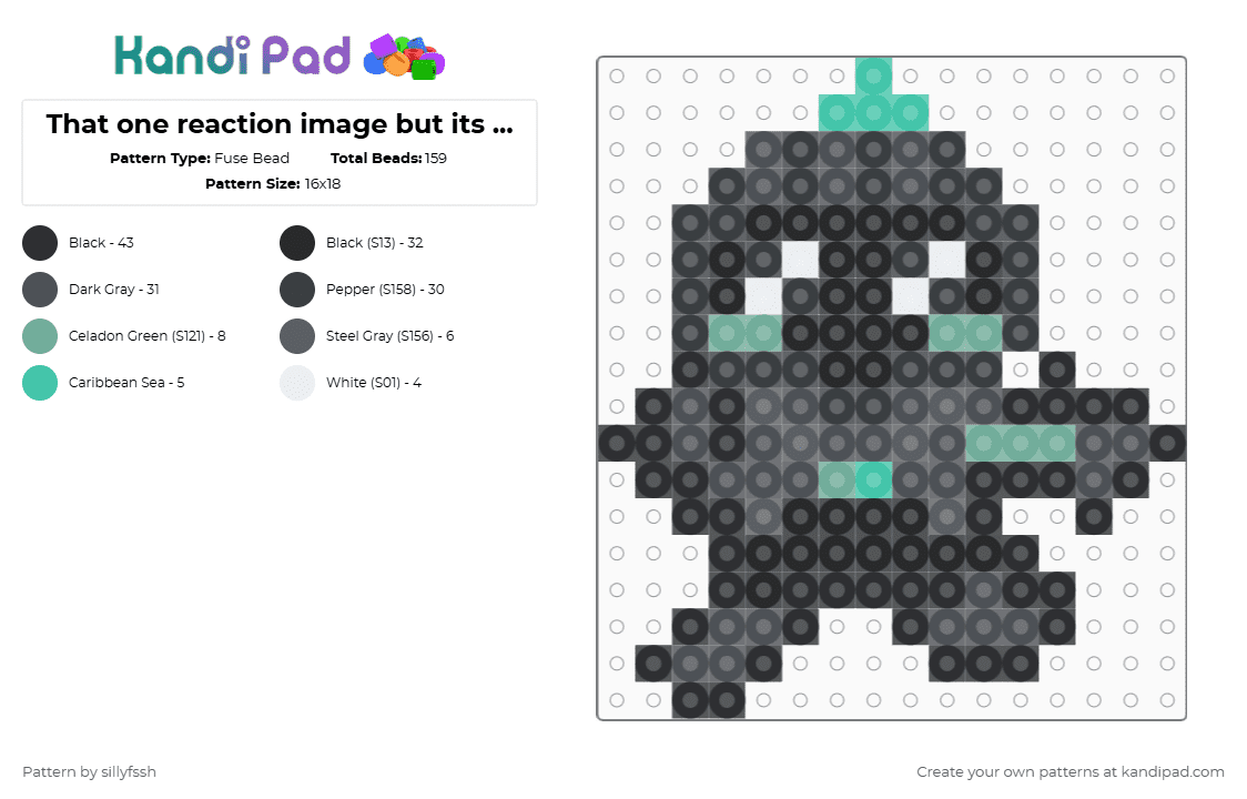 That one reaction image but its Soulvester - Fuse Bead Pattern by sillyfssh on Kandi Pad - black,teal,gray,soulvester,ghost,dandys world,roblox,video game,spooky,knight