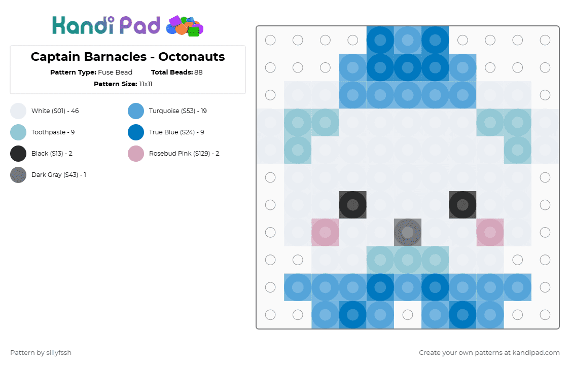 Captain Barnacles - Octonauts - Fuse Bead Pattern by sillyfssh on Kandi Pad - white,light blue,octonauts,cute,polar bear,captain barnacles,ocean