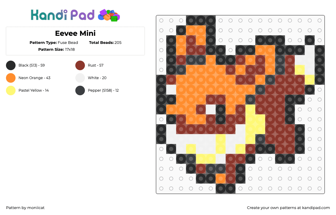 Eevee Mini - Fuse Bead Pattern by moniicat on Kandi Pad - orange,red