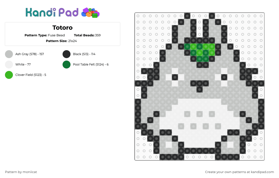 Totoro - Fuse Bead Pattern by moniicat on Kandi Pad - beige