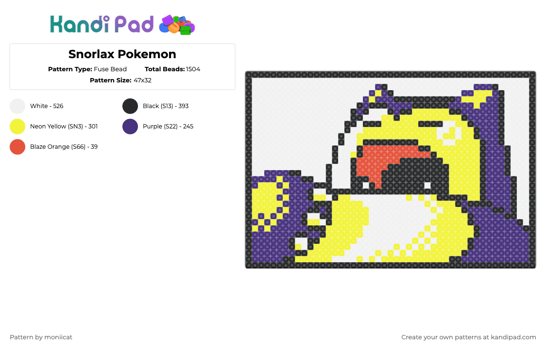 Snorlax Pokemon - Fuse Bead Pattern by moniicat on Kandi Pad - purple,yellow