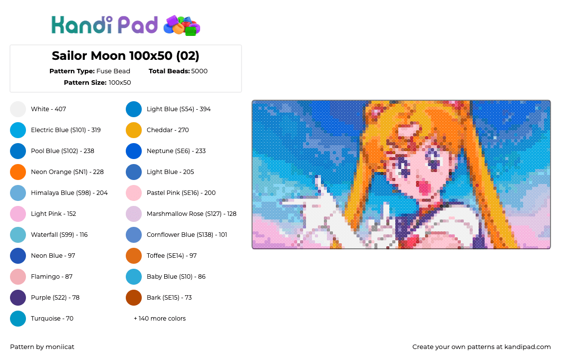 Sailor Moon 100x50 (02) - Fuse Bead Pattern by moniicat on Kandi Pad - blue,orange,pink,light blue