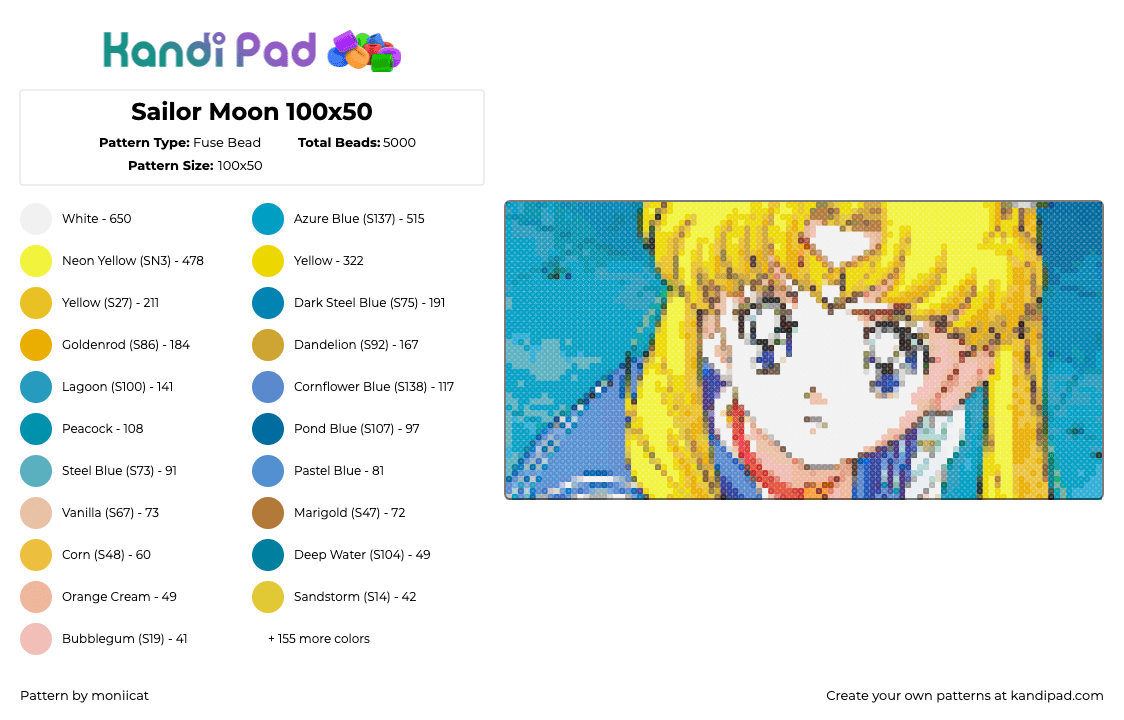 Sailor Moon 100x50 - Fuse Bead Pattern by moniicat on Kandi Pad - light blue,yellow,orange,blue,colorful