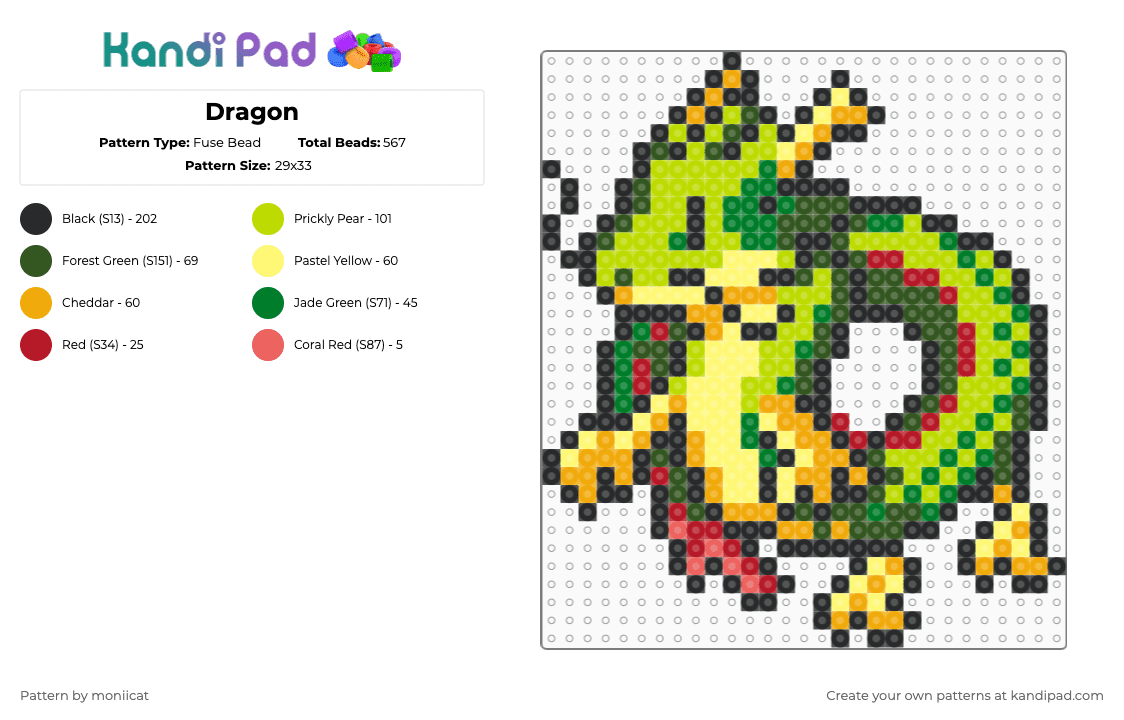 Dragon - Fuse Bead Pattern by moniicat on Kandi Pad - gold,green