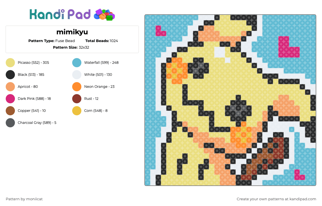 mimikyu - Fuse Bead Pattern by moniicat on Kandi Pad - orange,yellow,light blue