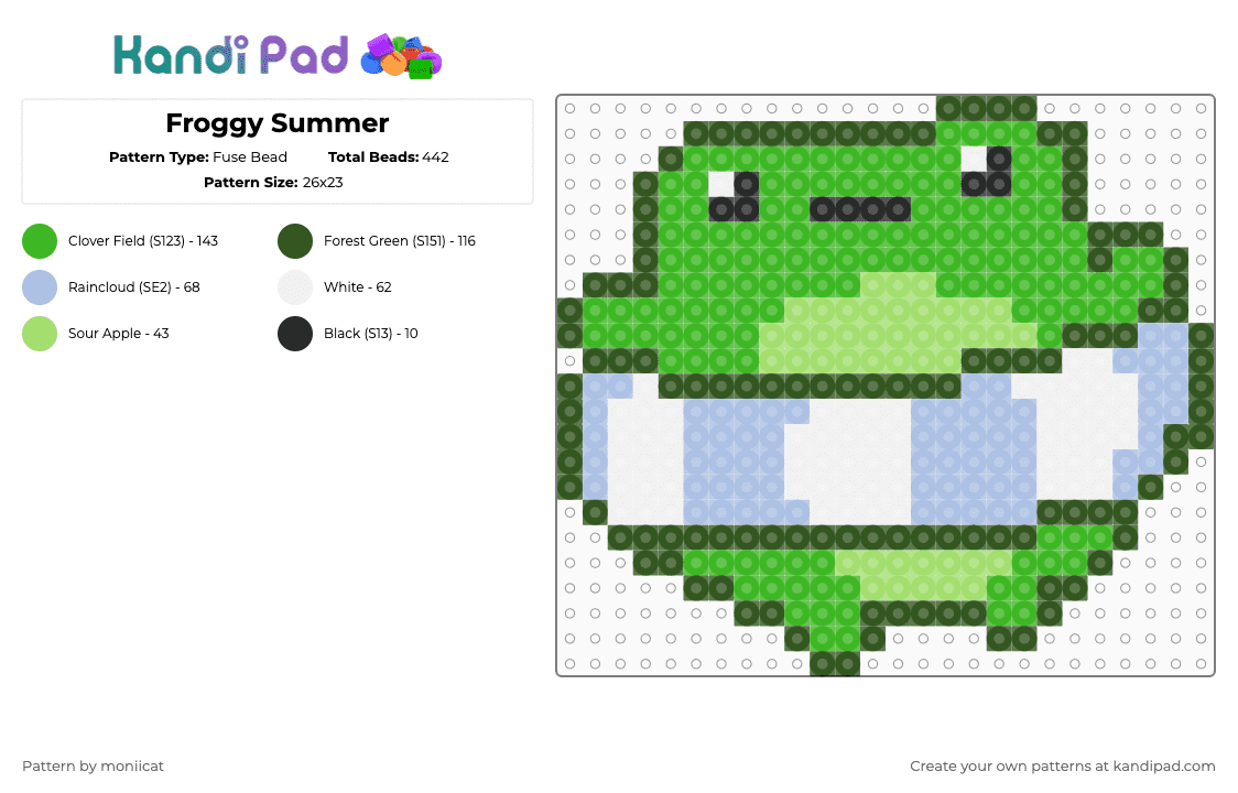 Froggy Summer - Fuse Bead Pattern by moniicat on Kandi Pad - frog,tube,swim,summer,amphibian,derpy,silly,animal,green