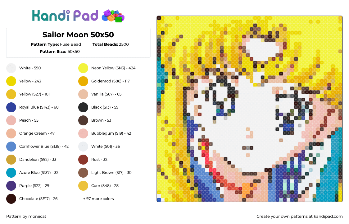 Sailor Moon 50x50 - Fuse Bead Pattern by moniicat on Kandi Pad - 