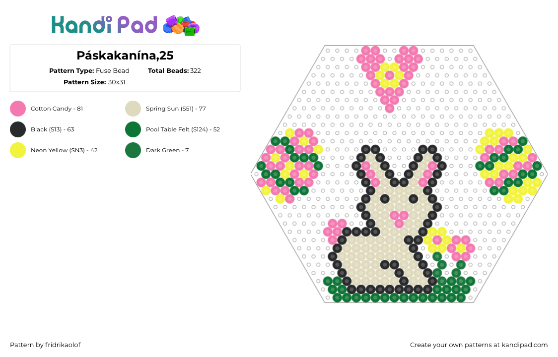 Páskakanína,25 - Fuse Bead Pattern by fridrikaolof on Kandi Pad - easter,bunny,spring,holiday,pink,beige