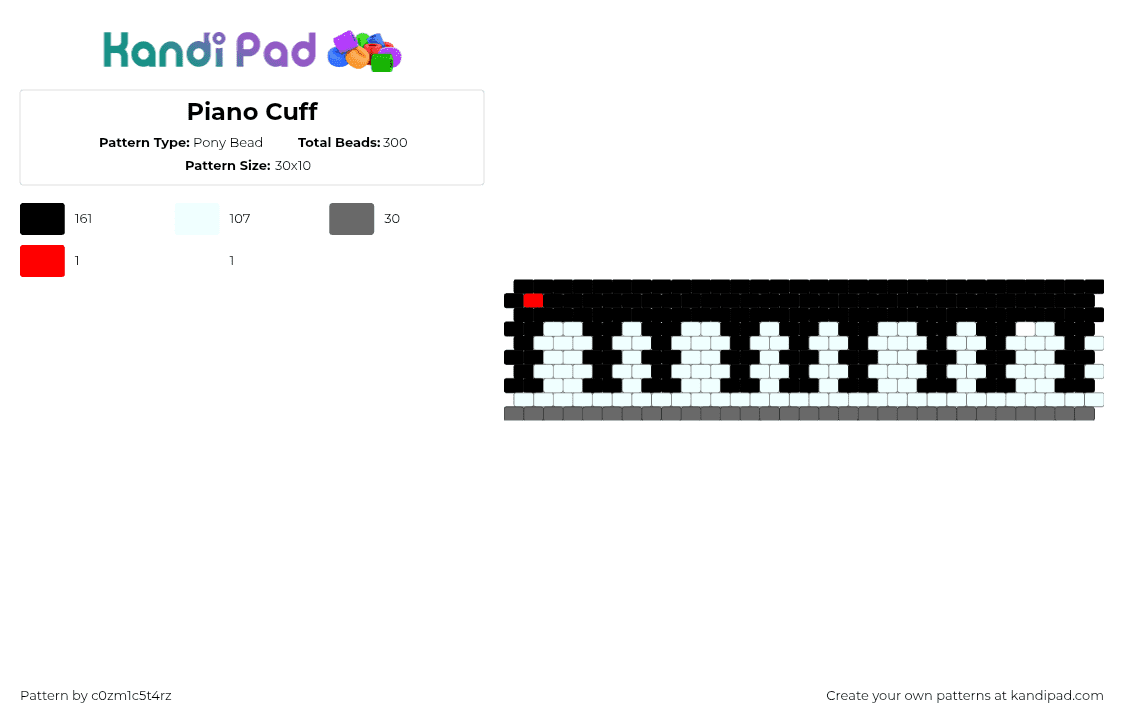Piano Cuff - Pony Bead Pattern by c0zm1c5t4rz on Kandi Pad - white,gray,piano,even peyote,red,black,grey