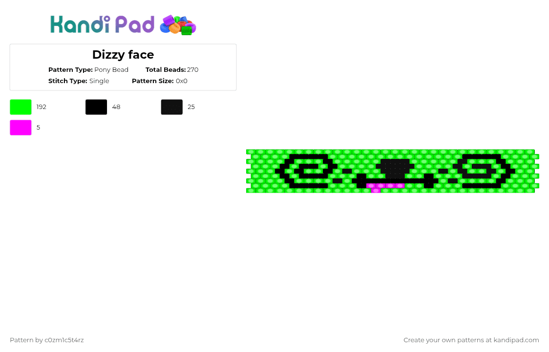 Dizzy face - Pony Bead Pattern by c0zm1c5t4rz on Kandi Pad - green