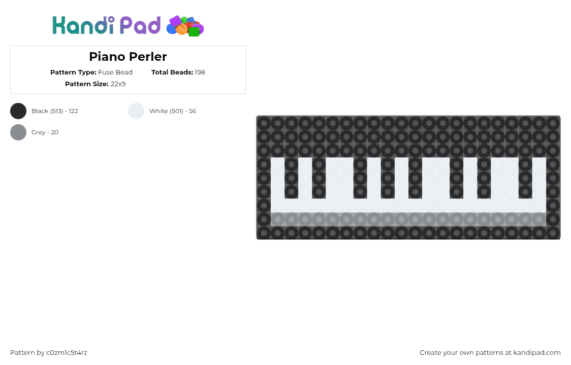 Piano Perler - Fuse Bead Pattern by c0zm1c5t4rz on Kandi Pad - piano,keyboard,music,white,gray,perler