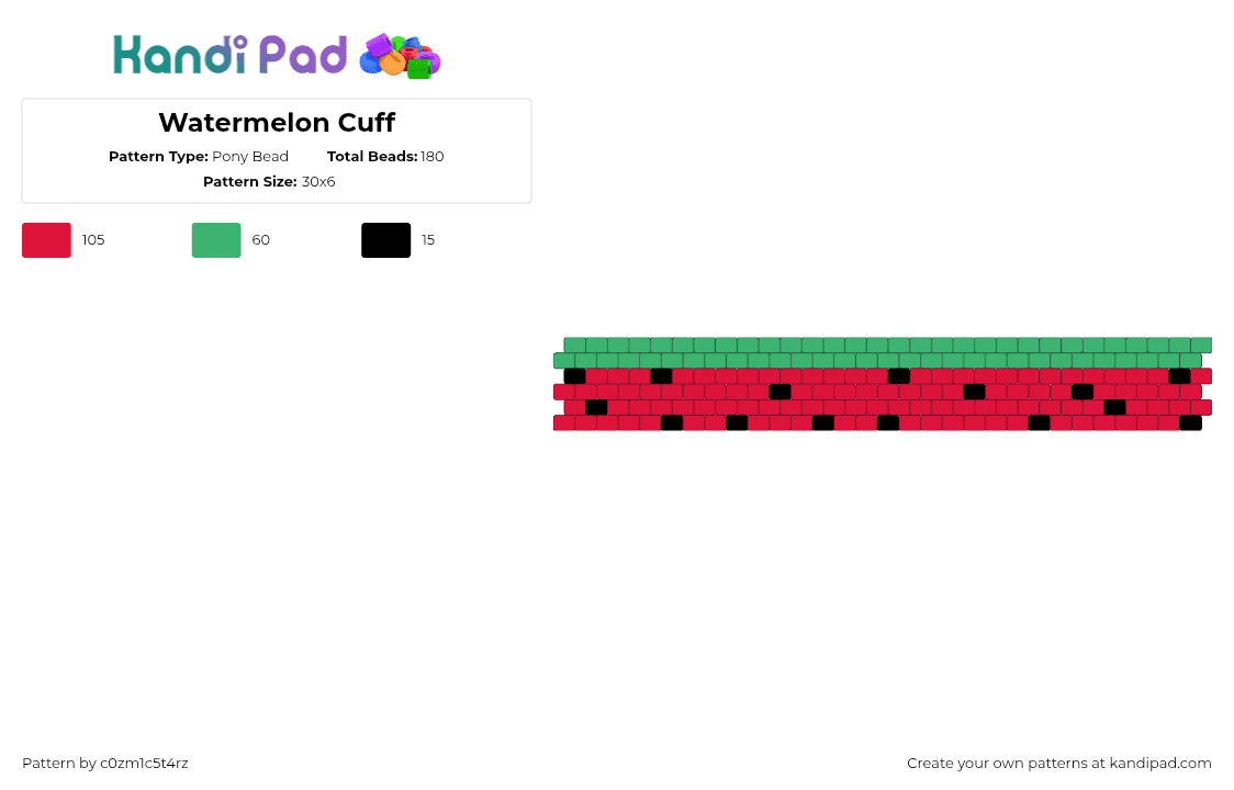 Watermelon Cuff - Pony Bead Pattern by c0zm1c5t4rz on Kandi Pad - green,red,fruit,watermelon,black,melon