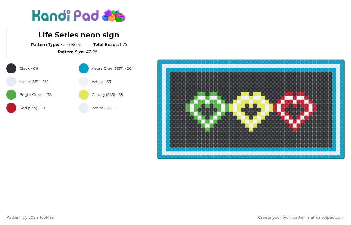 Life Series neon sign - Fuse Bead Pattern by c0zm1c5t4rz on Kandi Pad - black,light blue,cotdcyberpunk,neon sign
