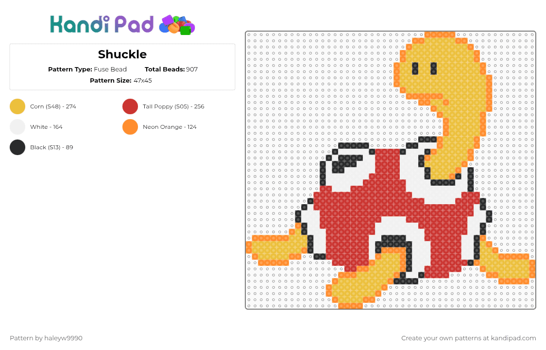 Shuckle - Fuse Bead Pattern by haleyw9990 on Kandi Pad - red,yellow,pokemon,shuckle