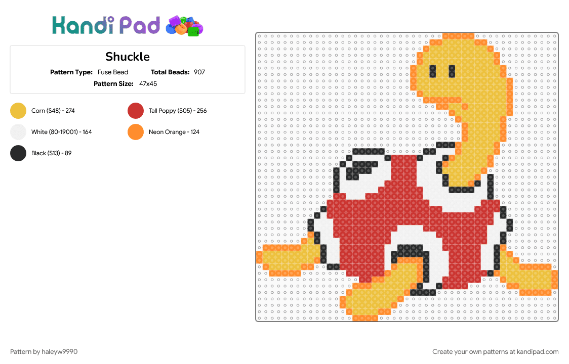 Shuckle - Fuse Bead Pattern by haleyw9990 on Kandi Pad - pokemon, red, shuckle, yellow