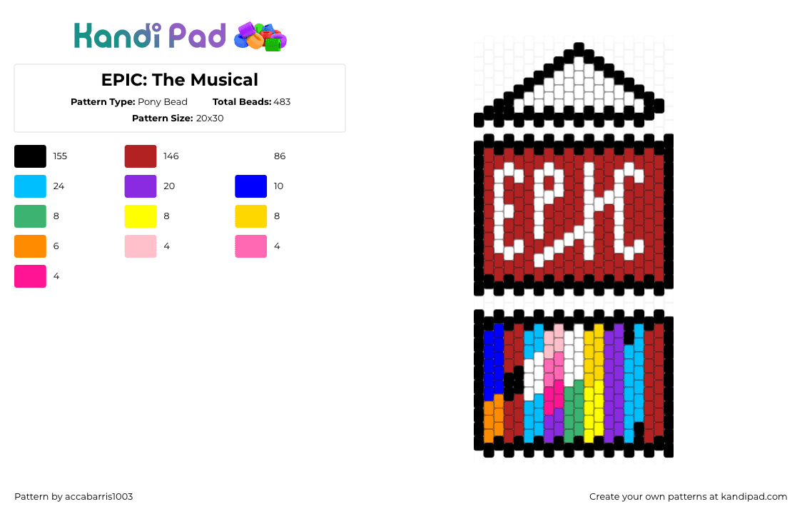 EPIC: The Musical - Pony Bead Pattern by accabarris1003 on Kandi Pad - red,epic,purse,jorge riveraherrans,epic the musical