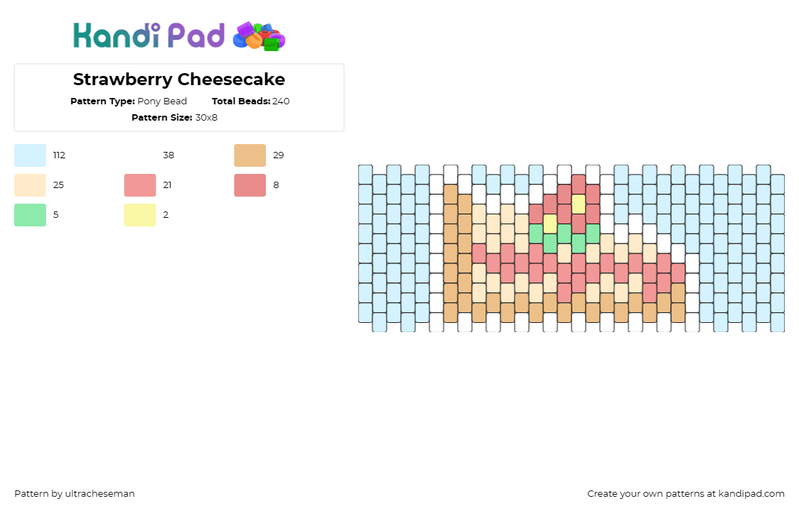 Strawberry Cheesecake - Pony Bead Pattern by ultracheseman on Kandi Pad - cake,strawberry,food,fruit,dessert,cuff,sweetness,delicious,layers,tempting,ligh