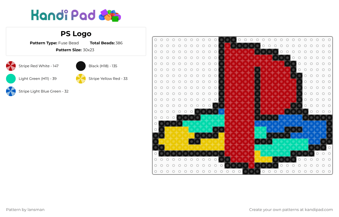 PS Logo - Fuse Bead Pattern by lansman on Kandi Pad - red