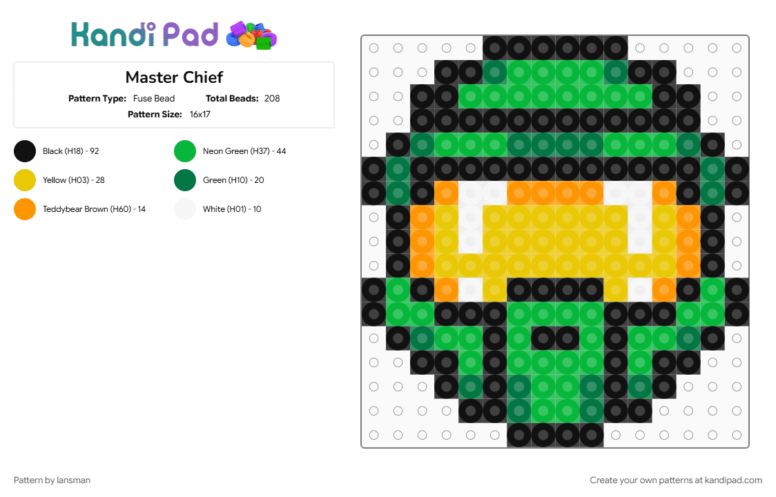 Master Chief - Fuse Bead Pattern by lansman on Kandi Pad - green