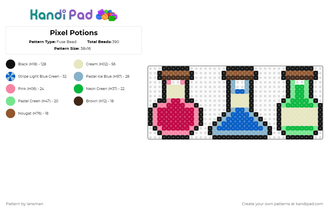 Pixel Potions - Fuse Bead Pattern by lansman on Kandi Pad - beige, blue, light blue, red