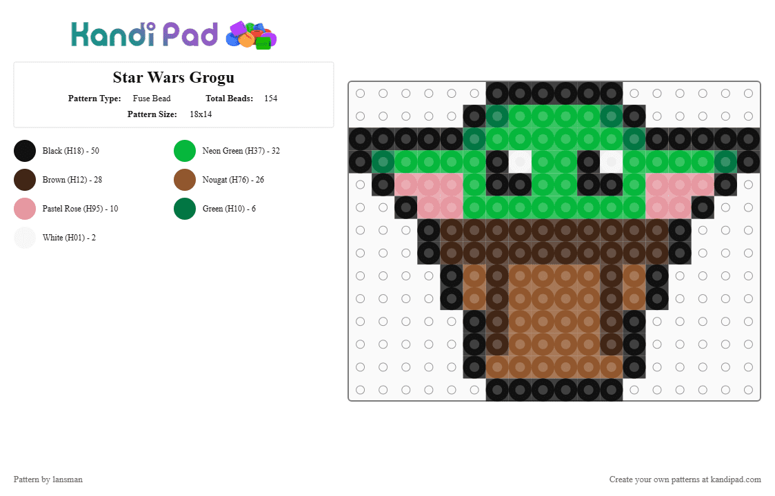 Star Wars Grogu - Fuse Bead Pattern by lansman on Kandi Pad - green,brown,tan