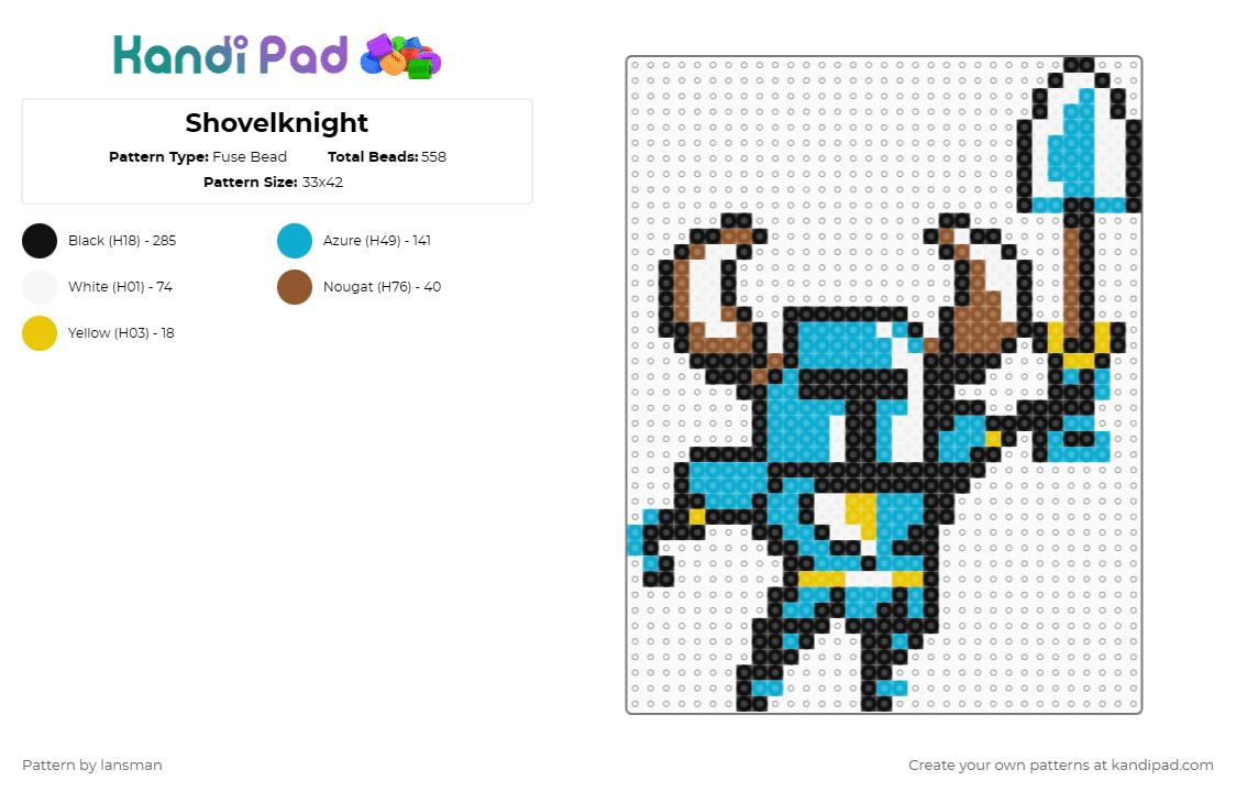 Shovelknight - Fuse Bead Pattern by lansman on Kandi Pad - shovel knight,character,video game,gaming,black,light blue
