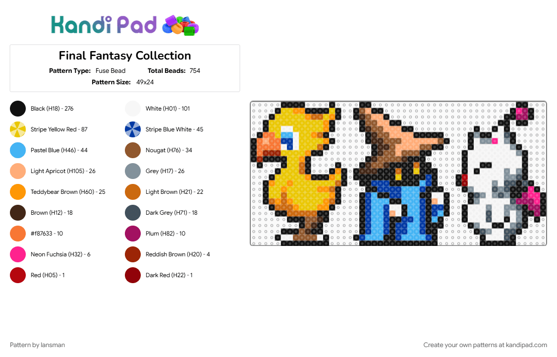Final Fantasy Collection - Fuse Bead Pattern by lansman on Kandi Pad - blue, colorful, orange, yellow