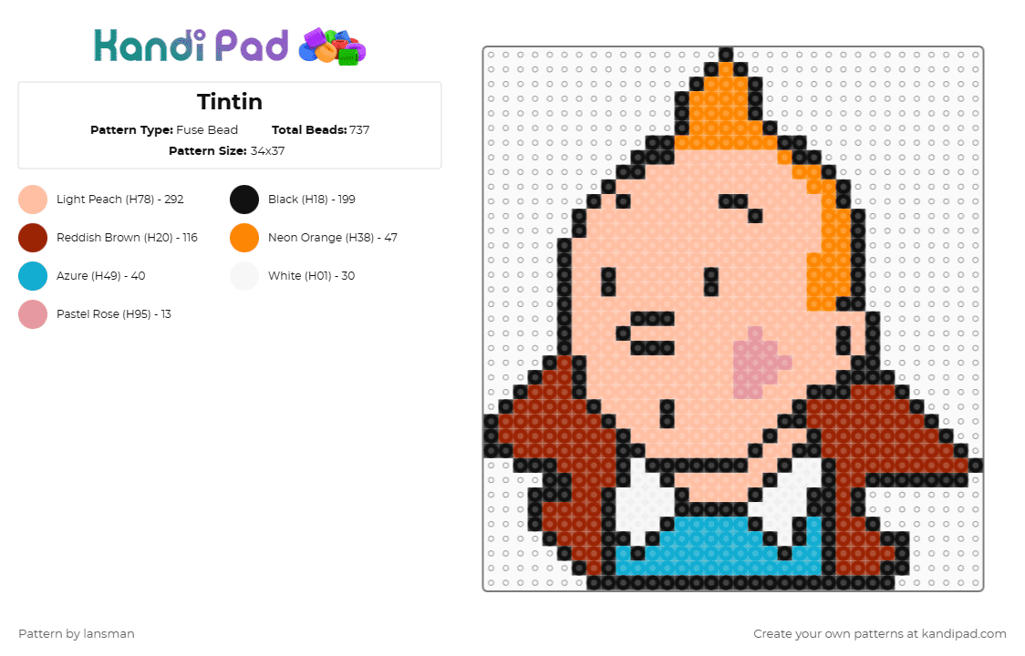 Tintin - Fuse Bead Pattern by lansman on Kandi Pad - beige