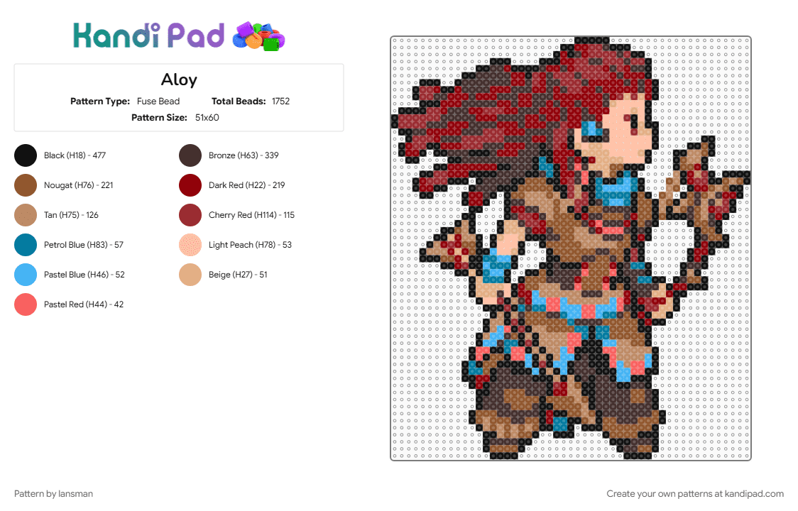 Aloy - Fuse Bead Pattern by lansman on Kandi Pad - brown, red, tan