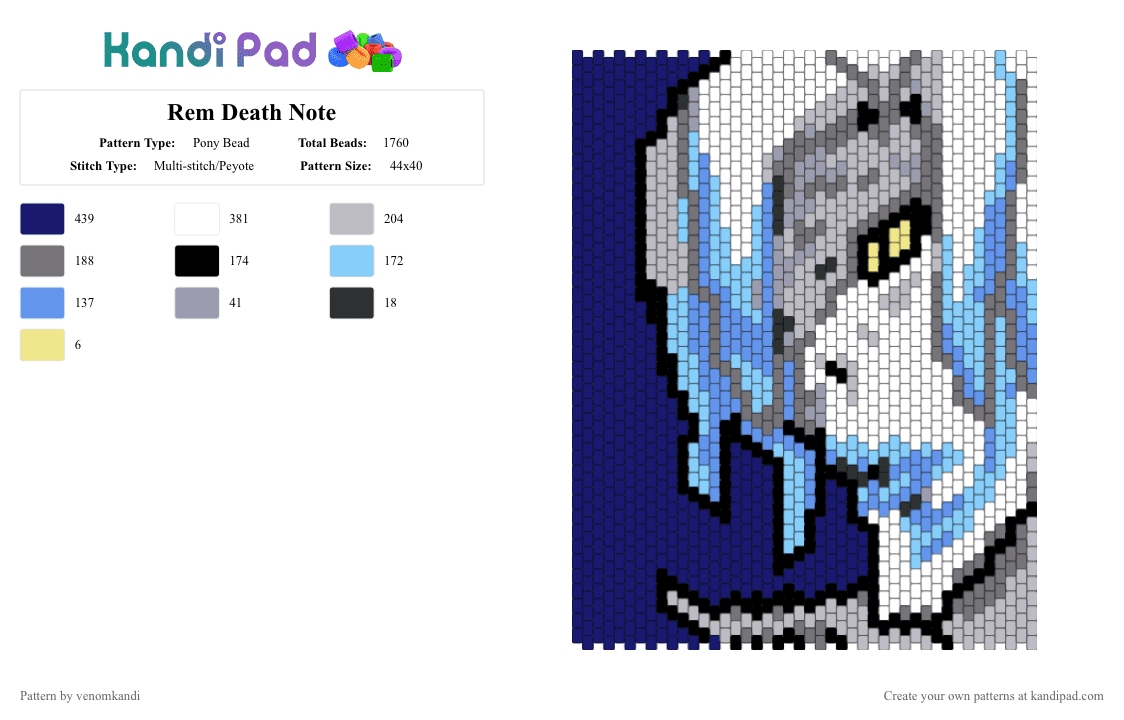 Rem Death Note - Pony Bead Pattern by venomkandi on Kandi Pad - gray, light blue, purple