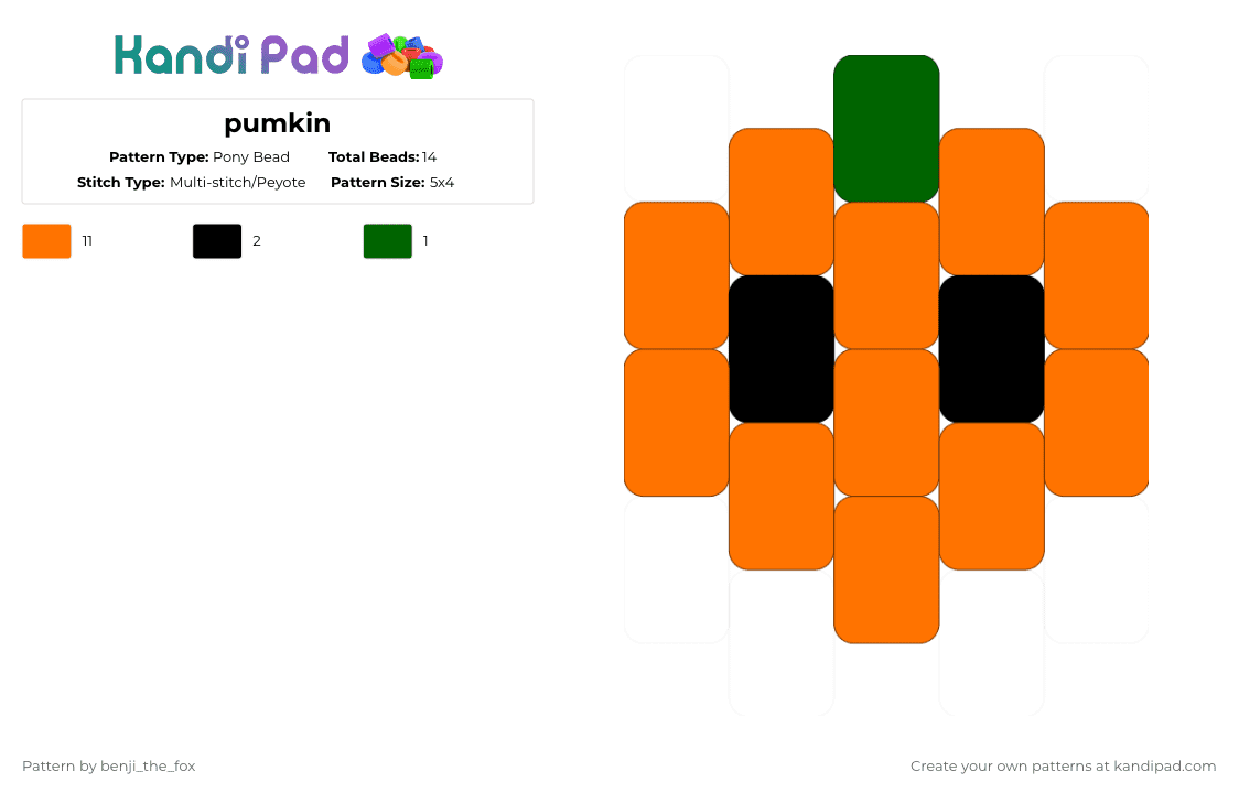 pumkin - Pony Bead Pattern by benji_the_fox on Kandi Pad - pumpkin,jackolantern,simple,cute,charm,autumn,fall,gourd,vegetable,halloween,spooky,food,holiday,orange