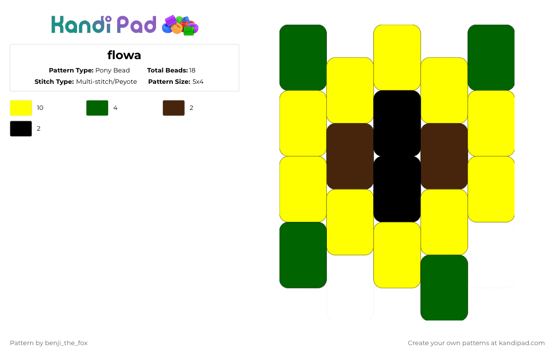 flowa - Pony Bead Pattern by benji_the_fox on Kandi Pad - flower,charm,nature,yellow