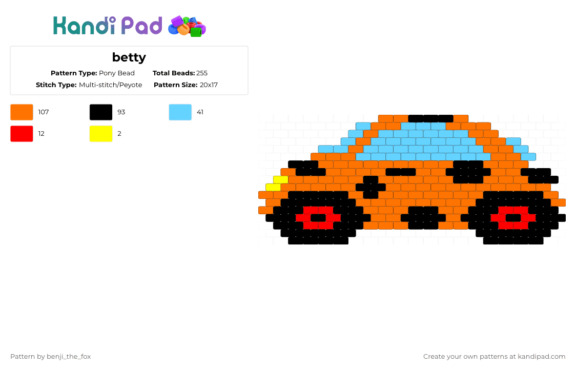 betty - Pony Bead Pattern by benji_the_fox on Kandi Pad - car,vehicle,automobile,orange,light blue