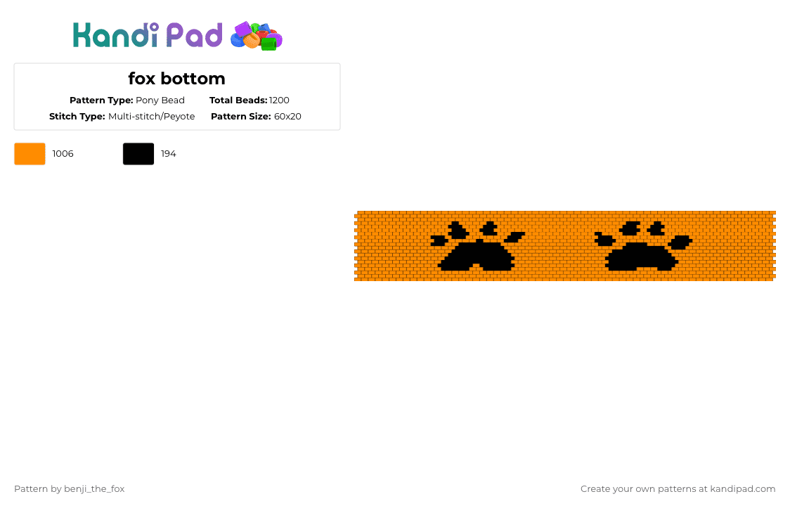 fox bottom - Pony Bead Pattern by benji_the_fox on Kandi Pad - orange