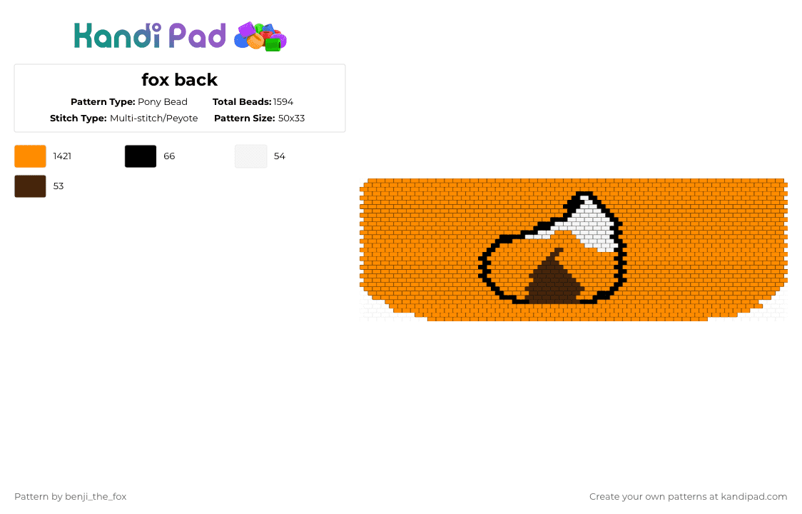 Fox back Pony Bead Pattern - Kandi Pad | Kandi Patterns, Fuse Bead ...