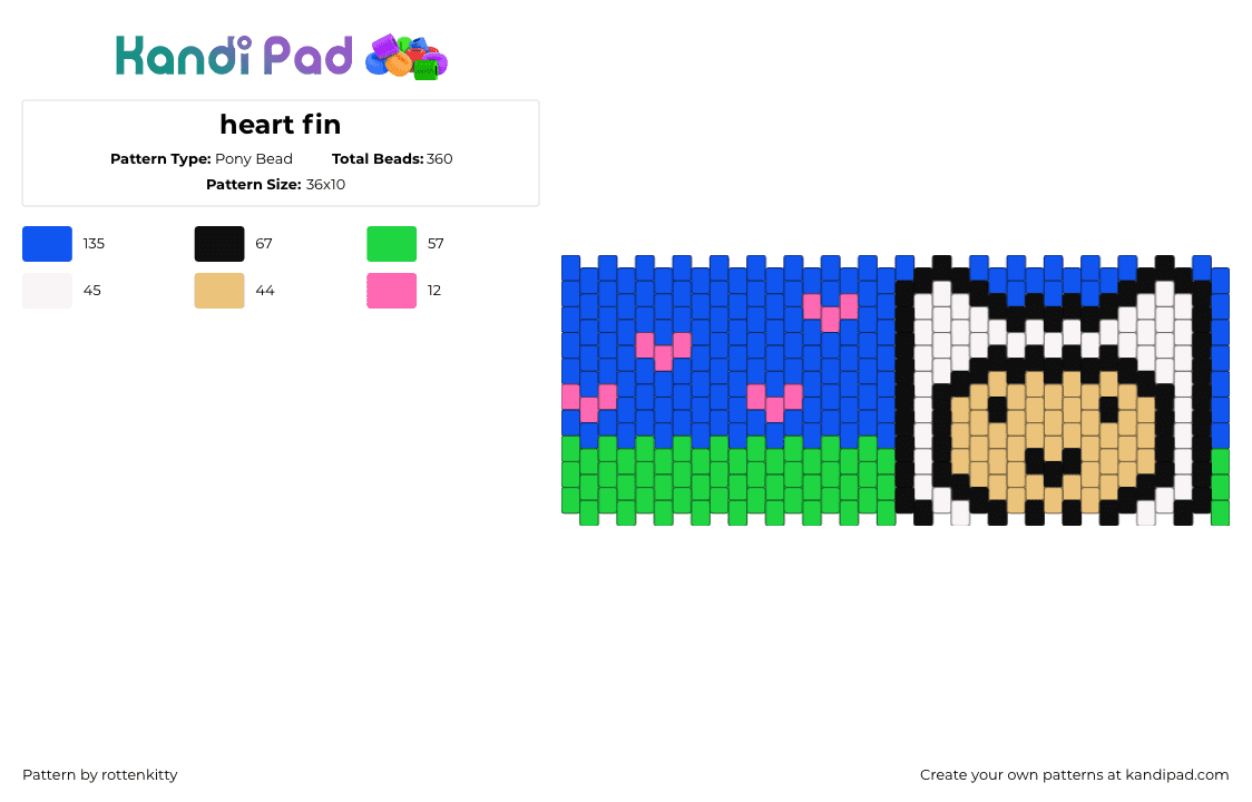 heart fin - Pony Bead Pattern by rottenkitty on Kandi Pad - finn,adventure time,cuff,cartoon,tv show,blue