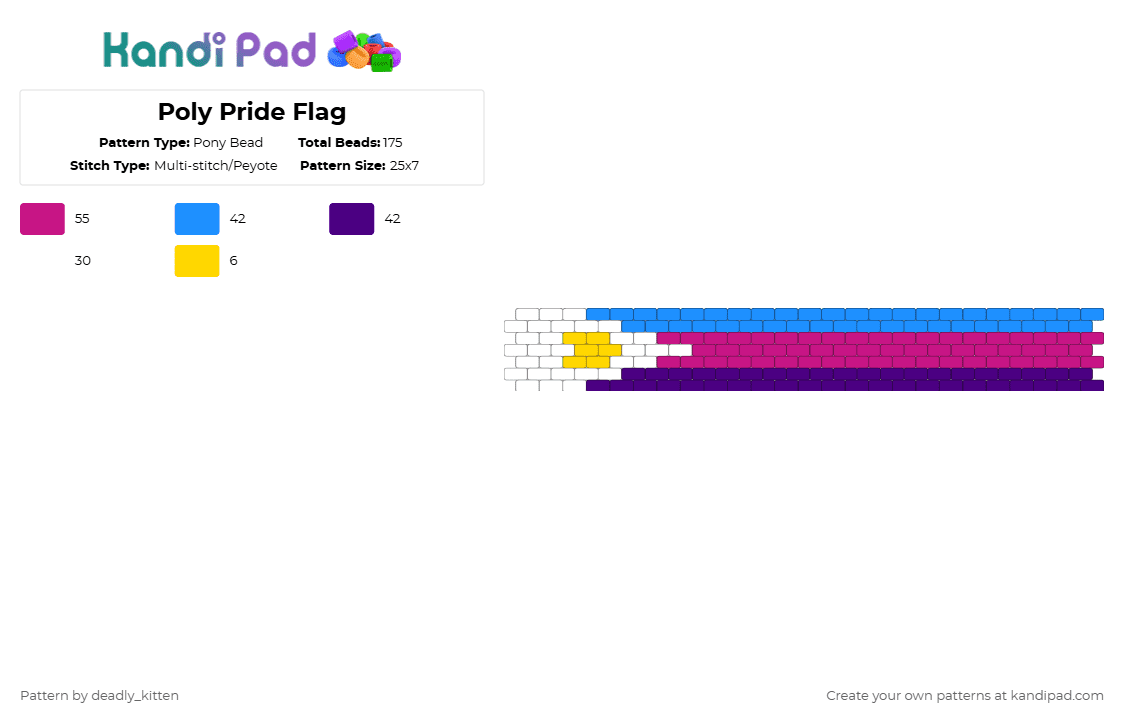 Poly Pride Flag - Pony Bead Pattern by deadly_kitten on Kandi Pad - light blue,pink,purple,pride,flag,cuff,poly,polyamourous
