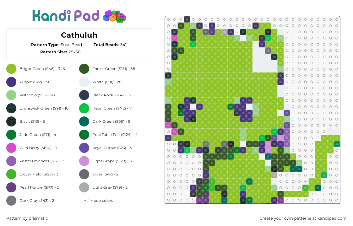 Cathuluh - Fuse Bead Pattern by prismatic on Kandi Pad - cthulhu,cat,mashup,cute,creature,green