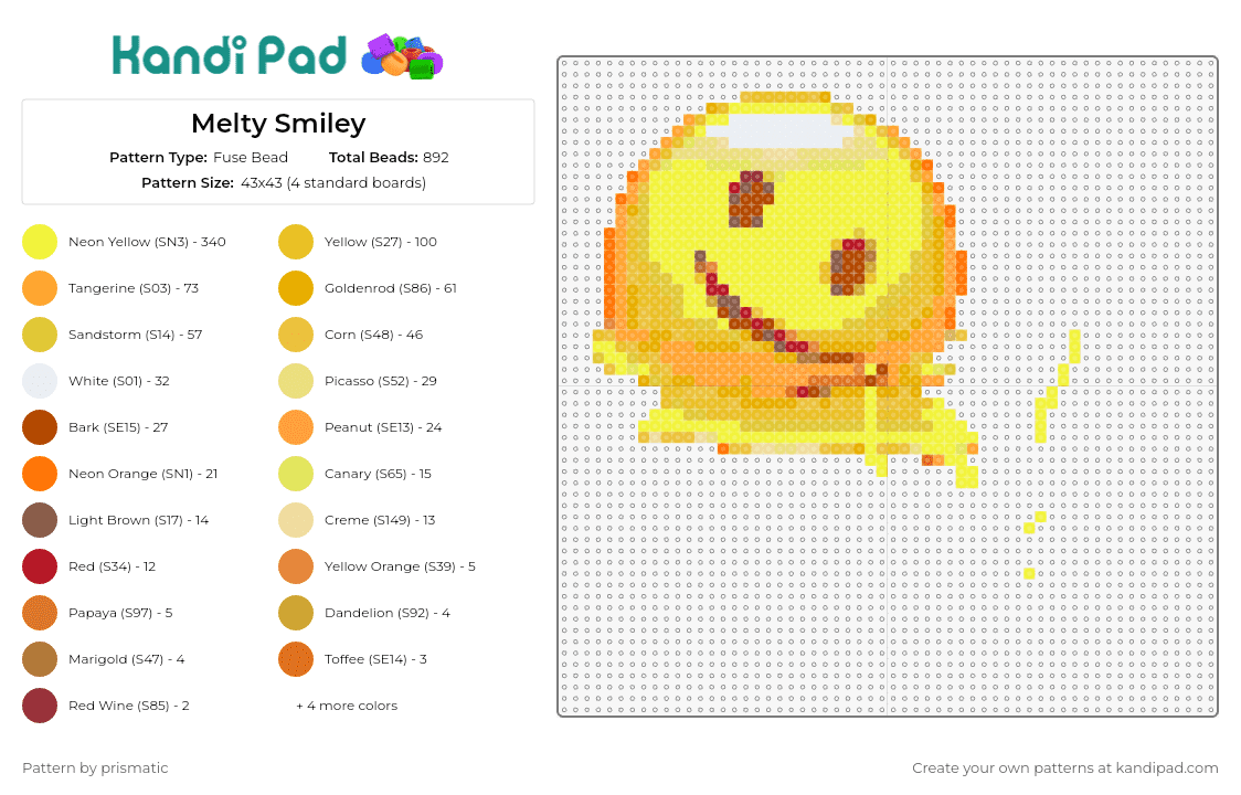 Melty Smiley - Fuse Bead Pattern by prismatic on Kandi Pad - smiley,emoji,melt,drip,face,emoji,smile,yellow