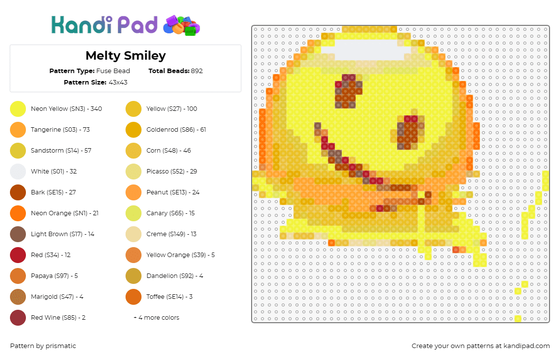 Melty Smiley - Fuse Bead Pattern by prismatic on Kandi Pad - smiley,emoji,melt,drip,face,emoji,smile,yellow