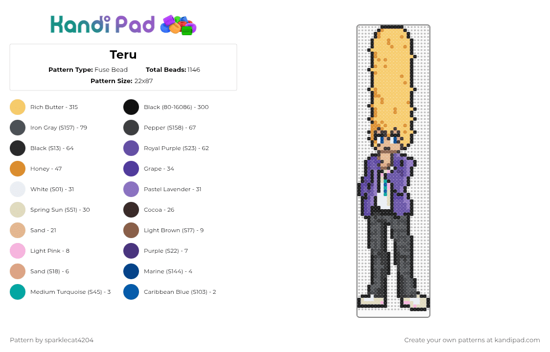 Teru - Fuse Bead Pattern by sparklecat4204 on Kandi Pad - purple,yellow,mobpsycho,mp100,teru