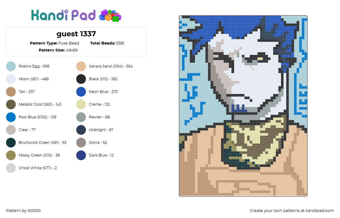 guest 1337 - Fuse Bead Pattern by 00000 on Kandi Pad - blue,beige,light blue,roblox,forsaken
