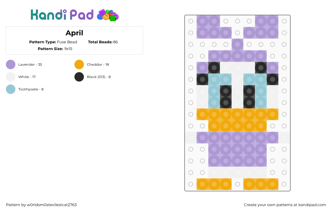 April - Fuse Bead Pattern by w0rldsm0stevilestcat2763 on Kandi Pad - april,daisy duck,donald duck,character,disney,simple,charm,cartoon,pink
