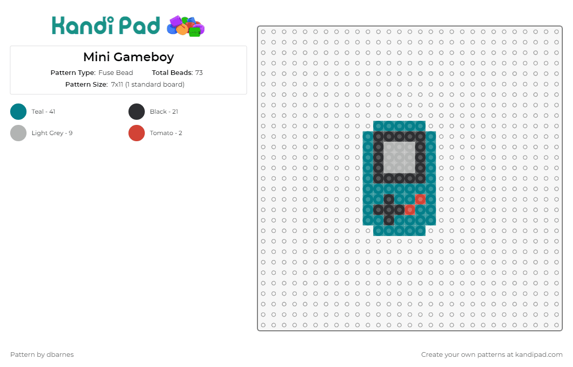 Mini Gameboy - Fuse Bead Pattern by dbarnes on Kandi Pad - gameboy,nintendo,video games,throwback,classic,gaming,handheld,iconic,history,tribute,teal