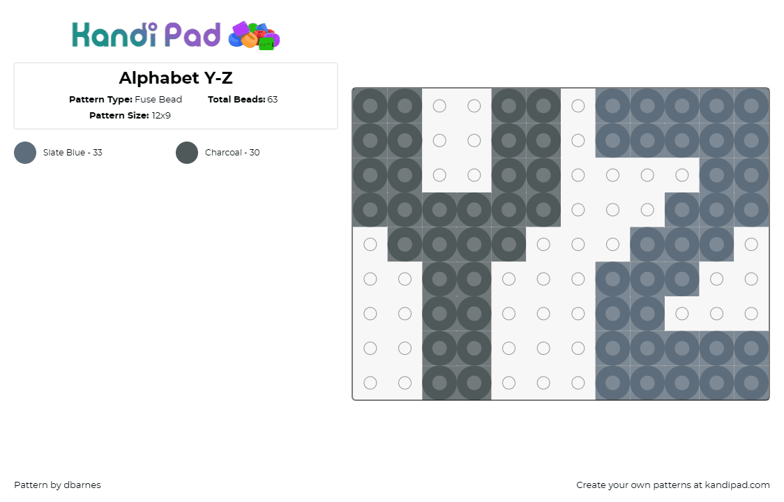 Alphabet Y-Z - Fuse Bead Pattern by dbarnes on Kandi Pad - alphabet,letters,text,gray